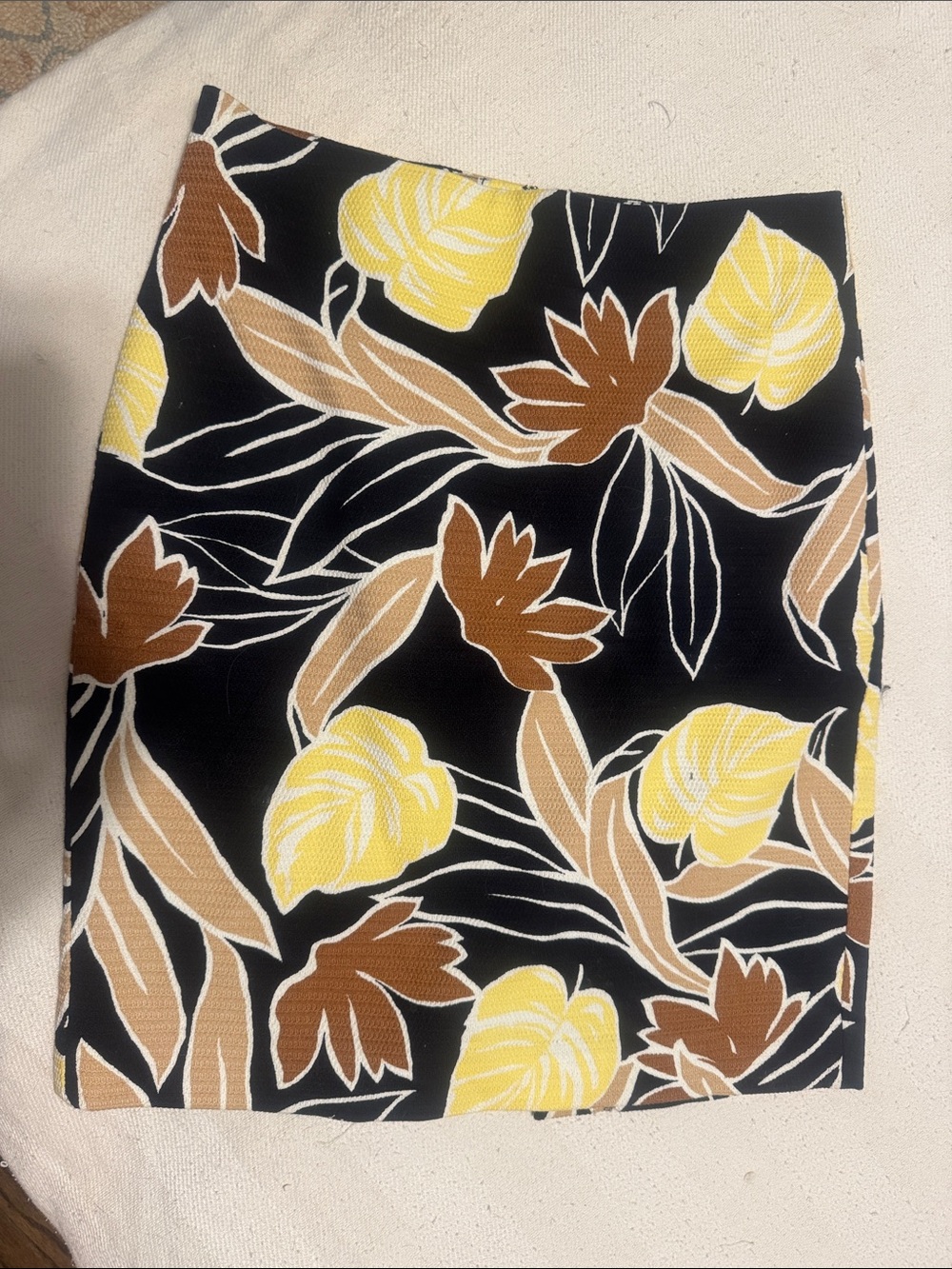 Ann Taylor Black Floral Pencil Skirt with Yellow & Brown Leaves